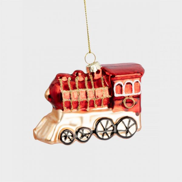 Игрушка елочная 10 см, стекло, красная, Паровоз, New year
