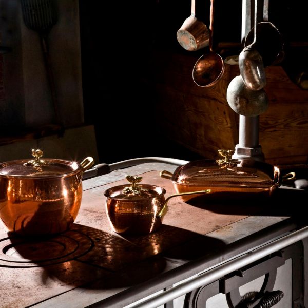 Ковш с крышкой 16 см, 2.3 л, медь/олово, с бронзовой декорированной ручкой, Historia decor RUFFONI