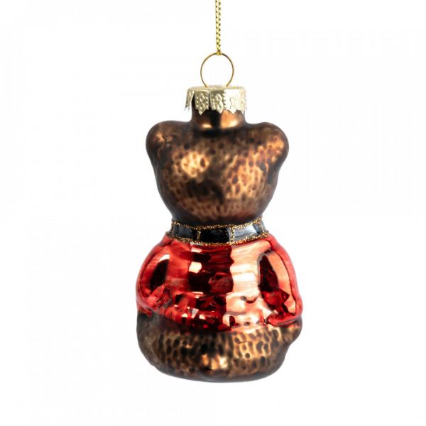 Игрушка елочная 5х10 см, стекло, коричневая, Мишка в свитере, New year
