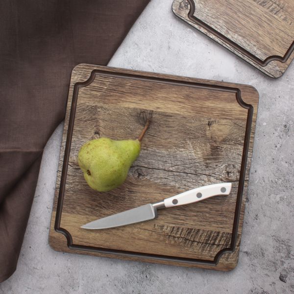 Доска для сервировки и нарезки с желобом 24x24 см, дуб мореный, композитный материал, Surface, DSJ2400634KL6, ComposeEat