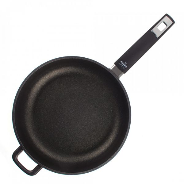 Сковорода глубокая для индукционных плит с антипригарным покрытием 28 см, литой алюминий с алмазным порошком, черный, Diamant Plus, 411.28, OLYMPIA