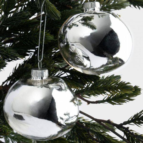 Игрушка елочная 8 см, 2 шт, стекло, серебристая, Абстрактный шар, New year