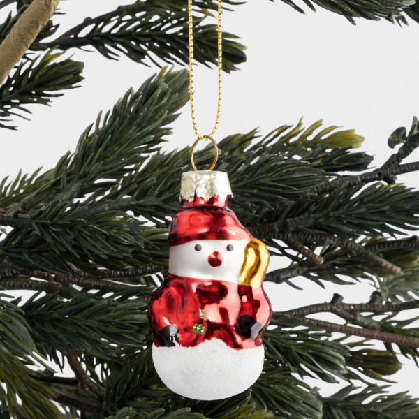 Игрушка елочная 4 см, стекло, красная, Снеговик, New year
