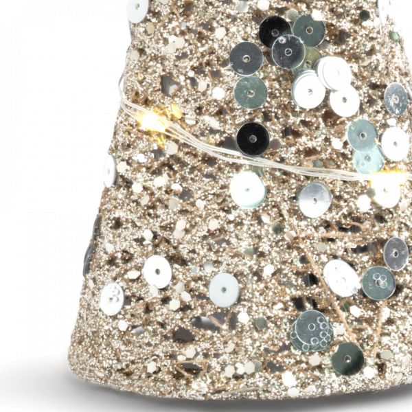 Ель-конус 20 см, с подсветкой, полиэстер/металл, шампань, Celebration