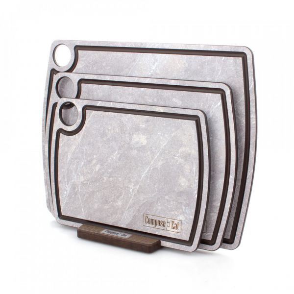 Набор из 3-х разделочных досок на подставке, мрамор светлый, в подарочной упаковке, композитный материал, Fashion ComposeEat