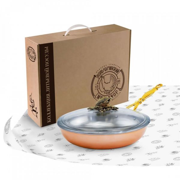 Сковорода 25 см средняя медная с крышкой 'Кукуруза'