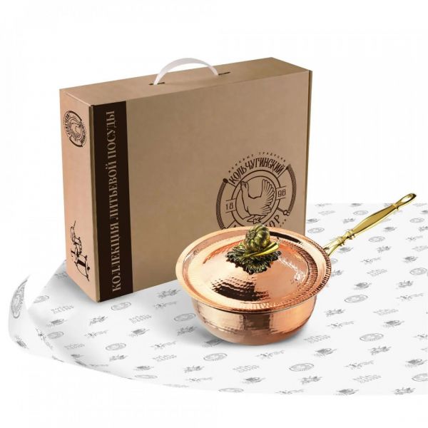 Сотейник медный 1.5 л с крышкой кованый с лужением 'Чеснок'