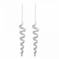 Игрушка елочная 15 см, 2 шт, стекло, серебристая, Сосулька, New year