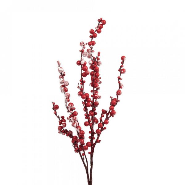 Ветка декоративная 60 см, пластик/пенопласт, Красные заснеженные ягоды, Interior bright
