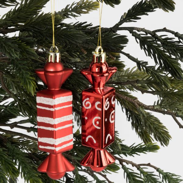 Игрушка елочная 2 шт, 3х12 см, пластик, красная, Конфеты, New year
