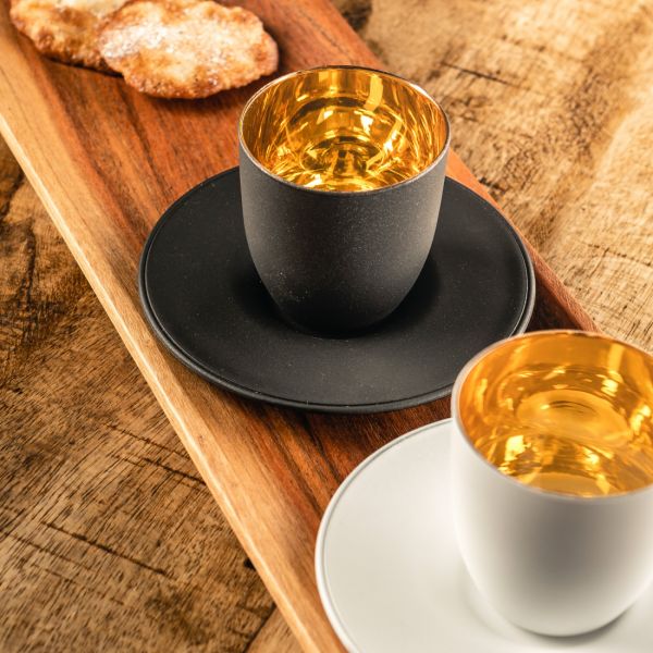 Чашка с блюдцем Gold, 100 мл, бессвинцовый хрусталь, черный с золотом, Cosmo EISCH