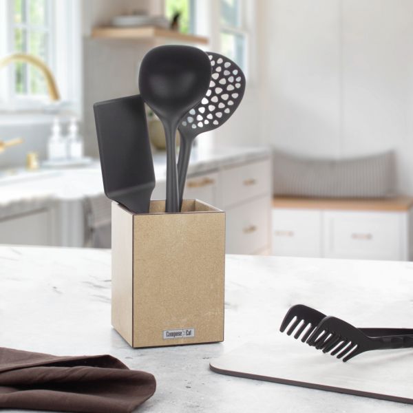 Подставка универсальная для кухонных принадлежностей, 12x12x17 см, порфир кремовый, композитный материал, Fashion, PDG120433KL6, ComposeEat