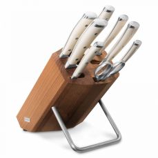 Набор из 6-ти кухонных ножей с мусатом и ножницами в деревянной подставке, Ikon Cream White, WUESTHOF, Золинген