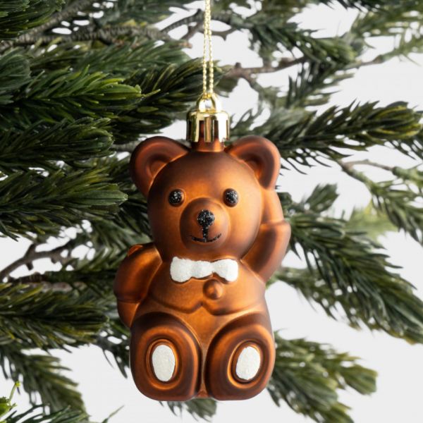 Игрушка елочная 4х8 см, пластик, коричневая, Мишка, New year
