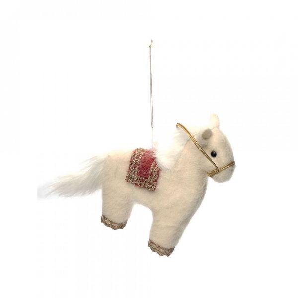 Игрушка елочная 17 см, пенопласт/полиэстер, молочно-красная, Лошадка, New year
