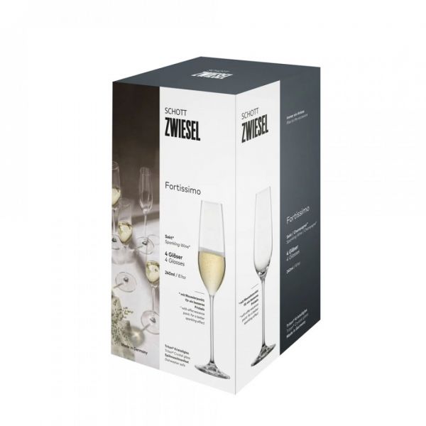 Набор из 4-х бокалов для шампанского Sparkling Wine 240 мл, хрустальное стекло, Fortissimo, 123686, SCHOTT ZWIESEL