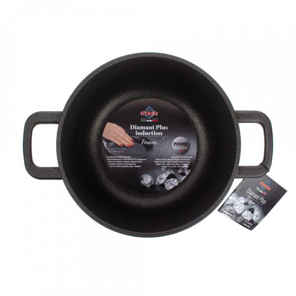Кастрюля для индукционных плит с антипригарным покрытием 20 см, 3.5 л, литой алюминий с алмазным порошком, черный, Diamant Plus, 415.20, OLYMPIA