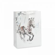 Пакет подарочный 18х24 см, бумага, белый, Конь, White horse