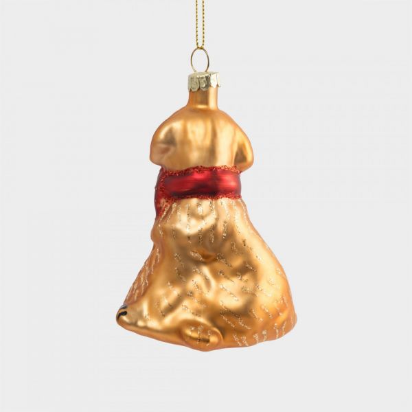 Игрушка елочная 7х9 см, стекло, золотистая, Собака с бантом, New year
