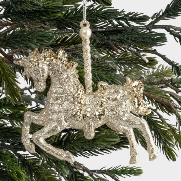 Игрушка елочная 13х12 см, пластик, шампань, Лошадь, New year
