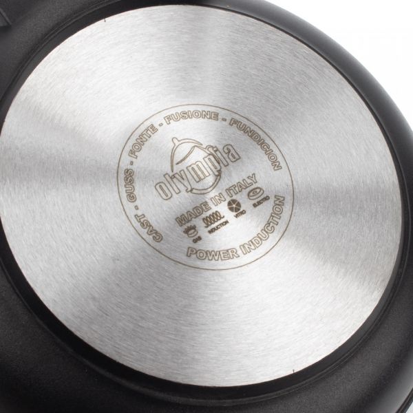 Сковорода для индукционных плит с антипригарным покрытием 20 см, литой алюминий с алмазным порошком, черный, Diamant Plus, 410.20, OLYMPIA