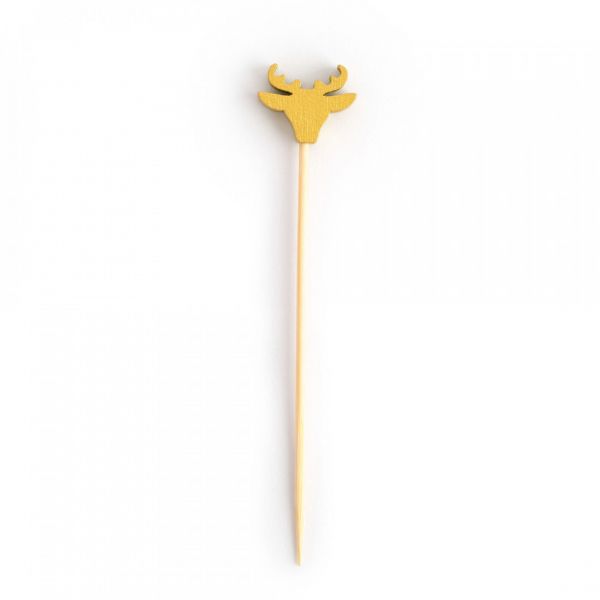 Шпажка для канапе 9 см, 20 шт, бамбук, серебристая/золотистая, Олень, New year
