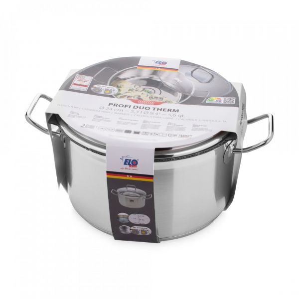Кастрюля со стеклянной крышкой 5,3 л, 24 см, нержавеющая сталь, Profi Duo Therm, 40224, ELO