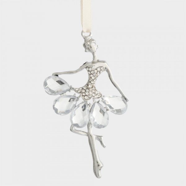 Игрушка елочная 8 см, металл, серебристая, Балерина, Event
