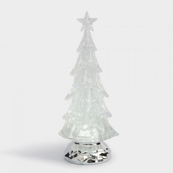 Снежный фонарь 27 см, с подсветкой, акрил, серебристый, Ель с летающими блестками, Event
