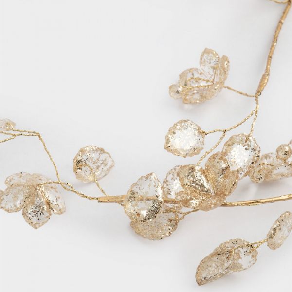 Ветка-гирлянда декоративная 1,2 м, акрил/металл, золотистая, Кристаллы и цветы, Event

