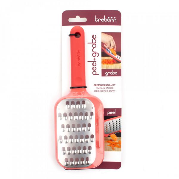 Терка крупная и овощечистка 2-в-1, с ручкой, 32 см, красная, Kitchen Tools TREBONN