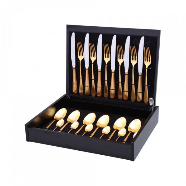 Набор столовых приборов на 6 персон Gold Matte, 24 предмета, нержавеющая сталь 18/10, золотистый, Alcantara, AL.006.GB, CUTIPOL
