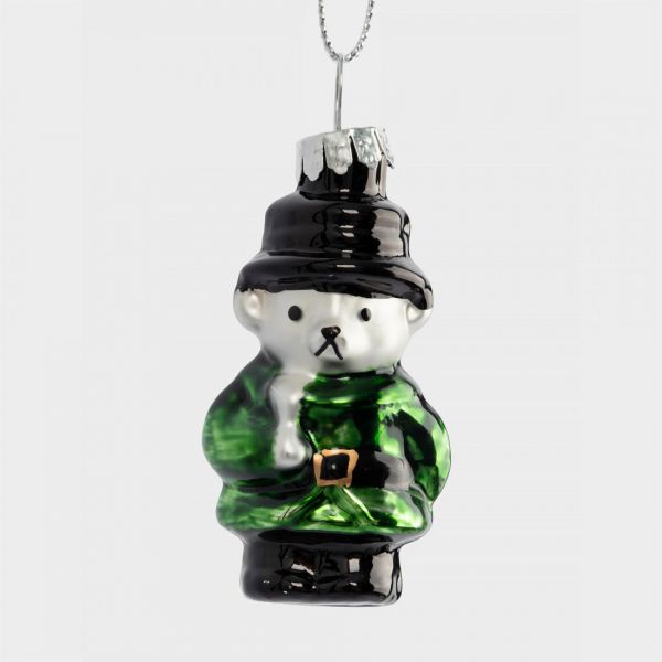Игрушка елочная 4 см, стекло, зеленая, Мишка, New year
