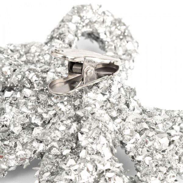 Украшение декоративное 13 см, на клипсе, пластик, серебристое, Бант, New year