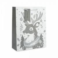 Пакет подарочный 26х32 см, бумага, белый, Олень в шарфе, Maral grey