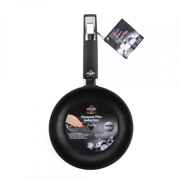 Сковорода для индукционных плит с антипригарным покрытием 20 см, литой алюминий с алмазным порошком, черный, Diamant Plus, 410.20, OLYMPIA