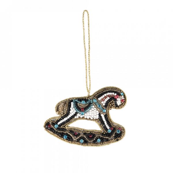 Игрушка елочная 7 см, бисер/полифилл, бело-голубая, Конь, New year
