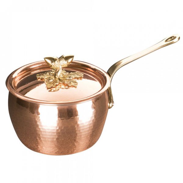 Набор медной посуды 5 предметов: сотейник, ковш, сковорода, 4 деревянные лопатки, медь/олово, с бронзовой декорированной ручкой, Historia decor RUFFONI