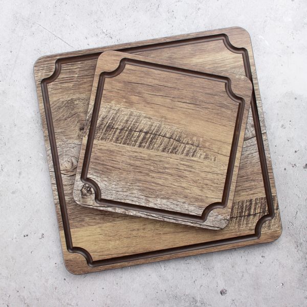 Доска для сервировки и нарезки с желобом 24x24 см, дуб мореный, композитный материал, Surface, DSJ2400634KL6, ComposeEat