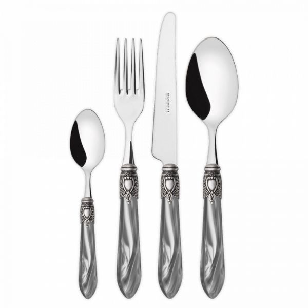 Набор столовых приборов на 6 персон, 24 предмета, сталь, акрил, хром/серый - состаренное серебро, Oxford BUGATTI