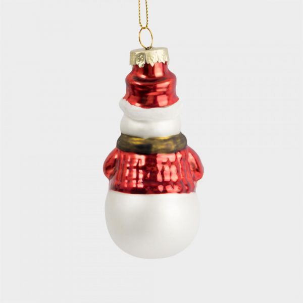 Игрушка елочная 5х9 см, стекло, белая, Снеговик с тростью, New year
