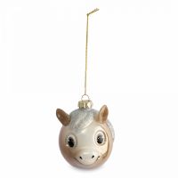 Игрушка елочная 7x8 см, стекло, бежевая, Лошадка с блестящей гривой, New year