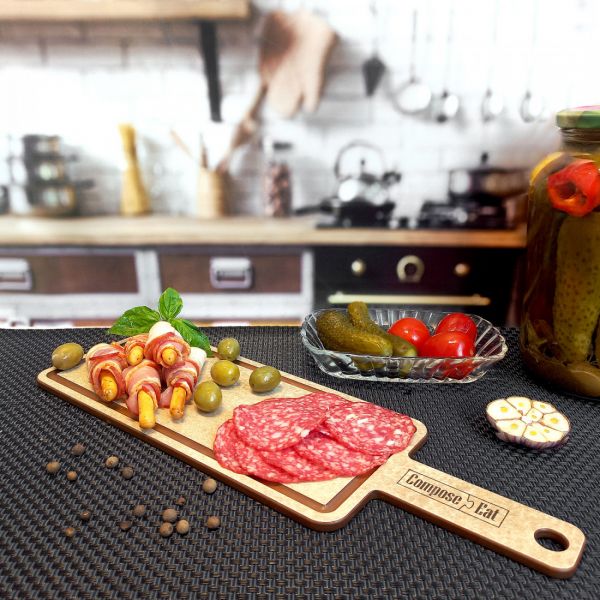 Доска композитная с желобом для сервировки и подачи 36х12см, порфир кремовый, Fashion ComposeEat