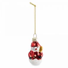 Игрушка елочная 4 см, стекло, красная, Снеговик, New year