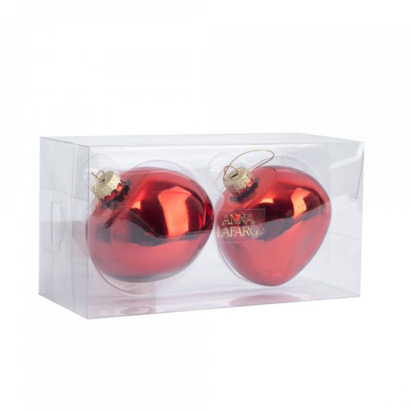 Игрушка елочная 8 см, 2 шт, стекло, красная, Абстрактный шар, New year