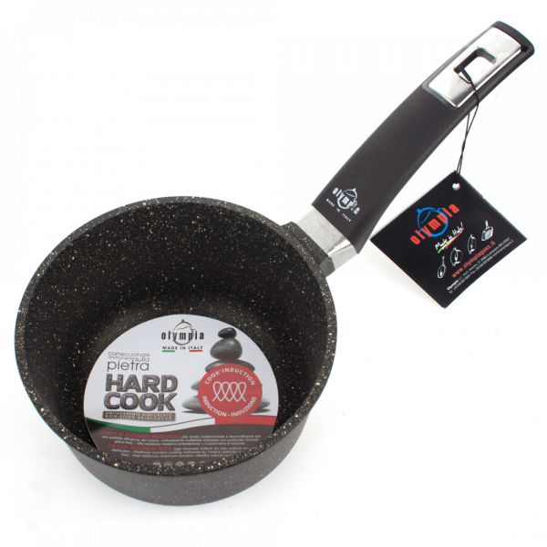 Ковш для индукционных плитс антипригарным покрытием 16 см, 1.9 л, литой алюминий, черный, Hard Cook Fix Induction, 205.16IND, OLYMPIA