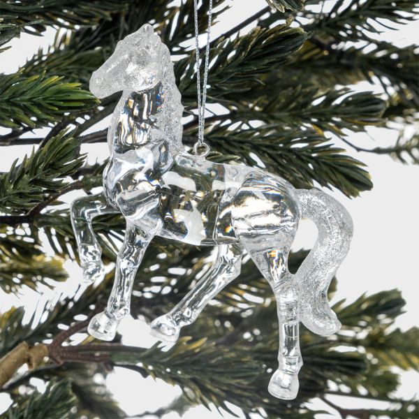 Игрушка елочная 9 см, акрил, серебристая, Лошадь, Horse