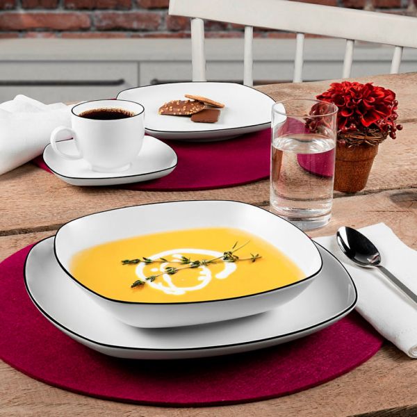 Сервиз обеденный на 6 персон, 20 предметов, фарфор, Lido Black Line, 10826DS20 square, SELTMANN