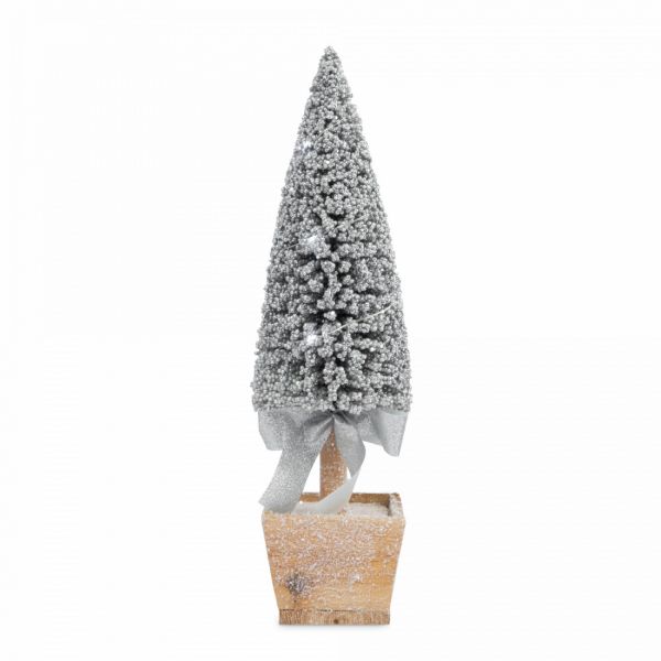 Ель искусственная 42 см, с подсветкой, в горшке, пластик/дерево, серебристая, Interior silver
