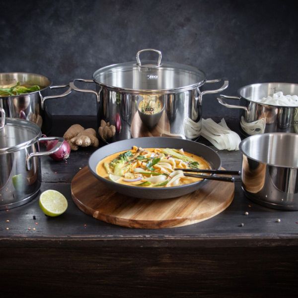 Набор посуды из 9 предметов для индукционных плит, 4 кастрюли, 1 ковш, 4 стеклянные крышки, нержавеющая сталь, Jaspis, 90835, ELO